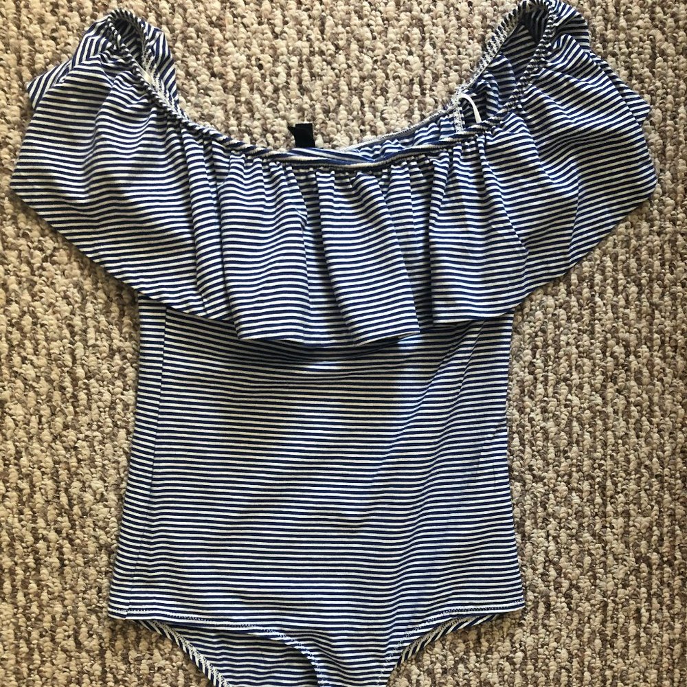 J. Crew Striped, Off-the-Shoulder Bodysuit